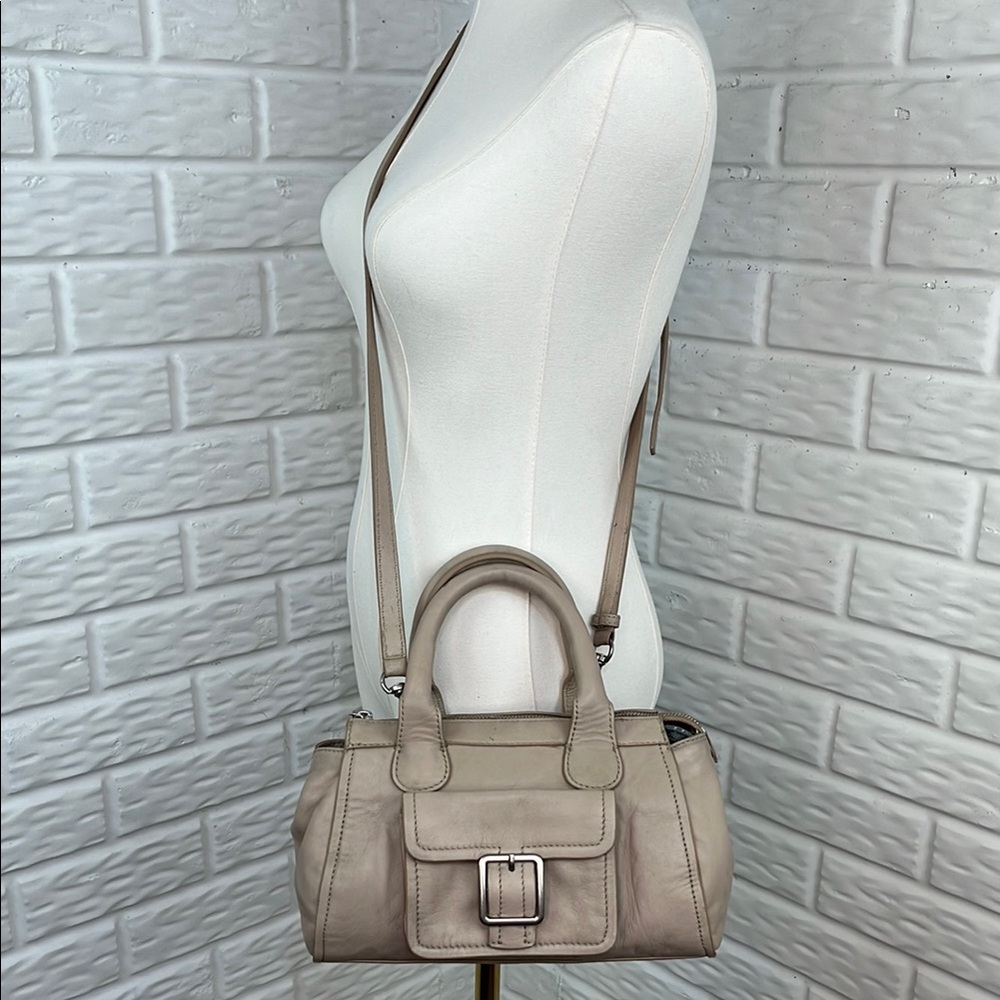 LUCKY BRAND CICI CROSSBODY SATCHEL BAG GENUINE LEATHER TAUPE GRAY
